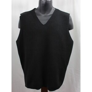Reunion Sweater Vest Mens Large  Black V-Neck Cotton Acrylic Solid Stripe Design